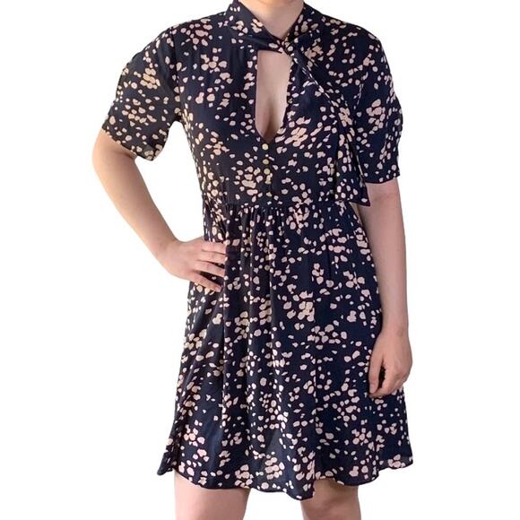 Madewell Dresses & Skirts - Madewell Tie V Neck Open Shoulder Button Front Navy Blue Fit & Flare Mini Dress